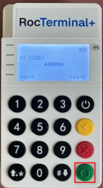 RCKT reader showing the BT code with the green button highlighted