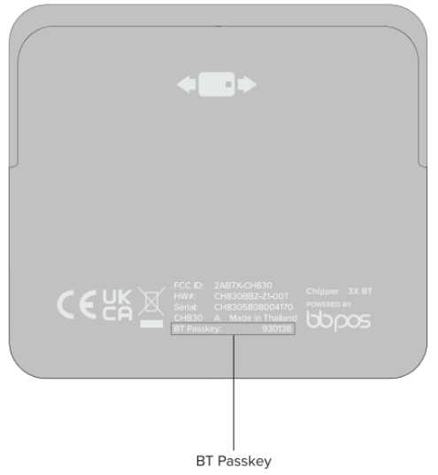 Back of the Chipper 3X with the BT passkey labeled
