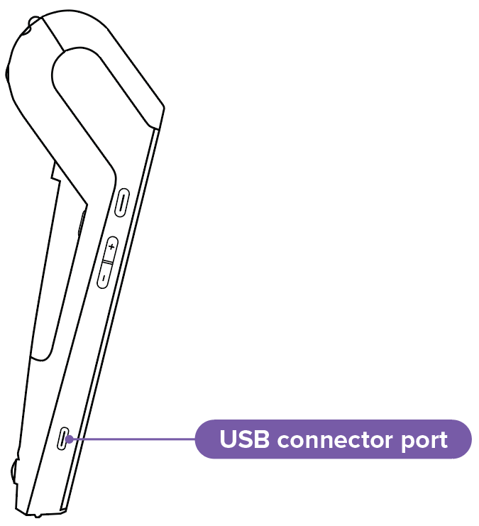 Side view of the DX8000 with the USB connector port labeled