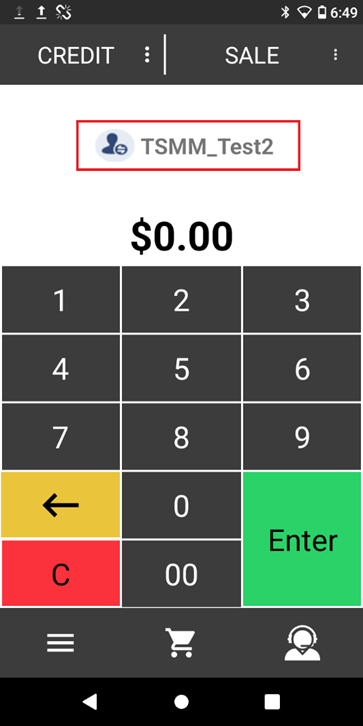 Payment screen with the selected MID highlighted above the amount