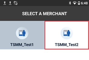 Select a Merchant screen with the second MID highlighted