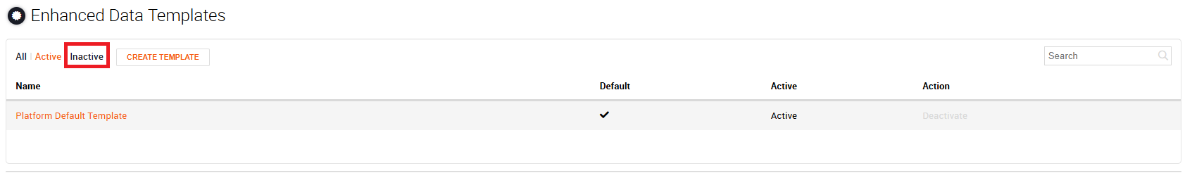 Enhanced Data Templates page with the Inactive filter highlighted