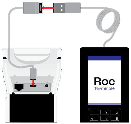 PIN pad cable connected through the adapter cable to the USB-C port on the back of the N950-S